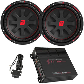 2 Cerwin Vega CVP12D4 12" Car Subwoofers & TM1.3000D 3000W Micro Mono Amplifier