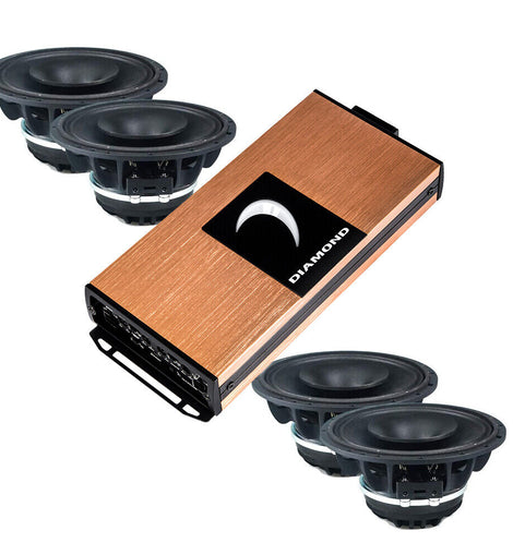 Diamond Audio MICRO4V2 Micro Series 600W Amplifier + 4 MP654 6.5” PRO Full-Range Horn Speakers
