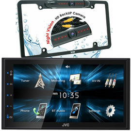 JVC KW-M180BT 2 DIN 6.75" Media Player USB Mirroring For Android Bluetooth + CAM1500 Backup Camera
