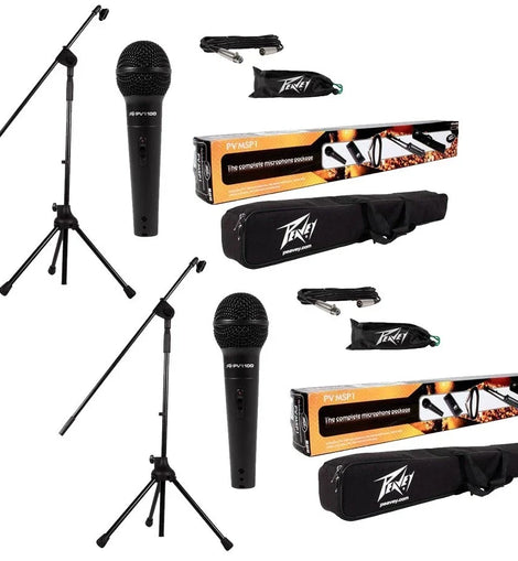 2 Peavey PV MSP1 Complete Microphone with Stand Kit XLR Cable Included