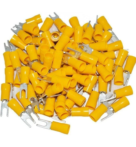 Install Bay YVST10 Yellow Vinyl Spade Connector Terminal 12-10 Gauge #10 Package of 100
