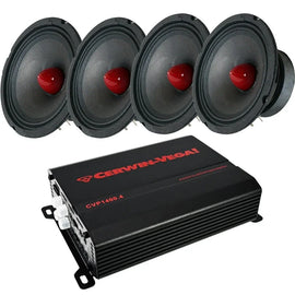 Cerwin Vega CVP1400.4 4 CH 1400W Amplifier & 2 PROMID65P 500W 6.5" Mid-Range Car Speakers Bundle