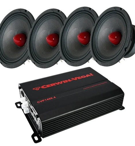 Cerwin Vega CVP1400.4 4 CH 1400W Amplifier & 2 PROMID65P 500W 6.5