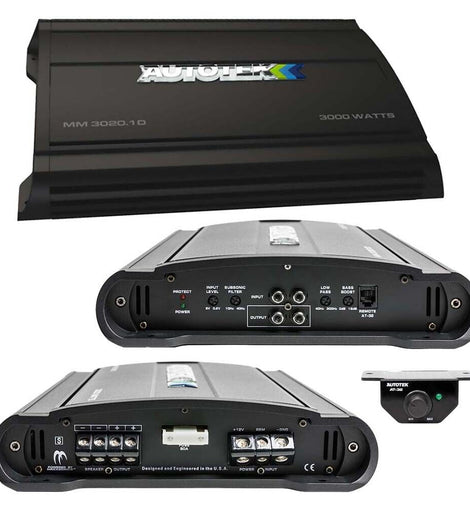 AUTOTEK MM-3020.1D 3000W Max Mean Machine Series 1 ohm Stable Monoblock Class-D Amplifier w/ Bass Knob Included