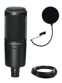 Audio Technica AT2020 Condenser Studio Microphone Bundle with Pop Filter and XLR Cable