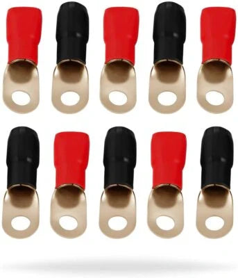 Absolute 0 Gauge Ring Terminal 10 Pack 1/0 AWG Wire Crimp Cable Red/Black 5/16