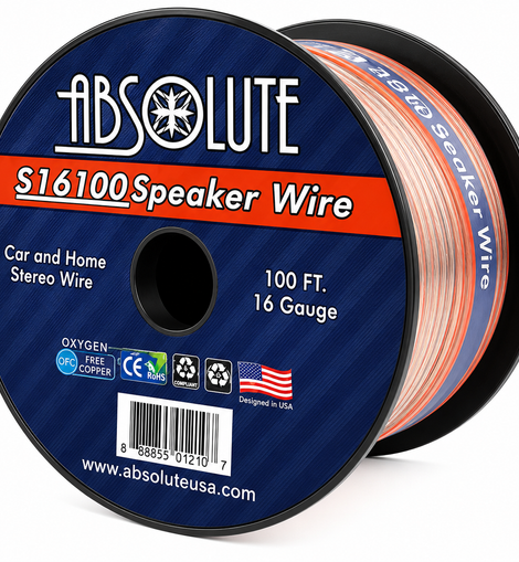 Absolute USA S16G100 16 Gauge 100 Feet Clear 2-Conductor Speaker Wire