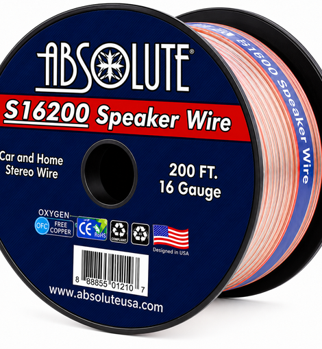 Absolute USA S16G200 16 Gauge 200 Feet Clear 2-Conductor Speaker Wire