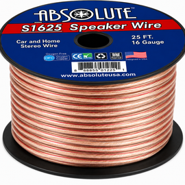 Absolute S1625 16 Gauge 25 Feet Clear Speaker Wire