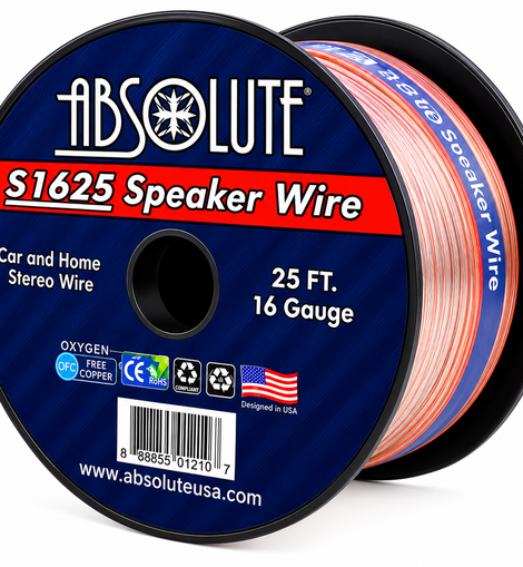 Absolute S1625 16 Gauge 25 Feet Clear Speaker Wire