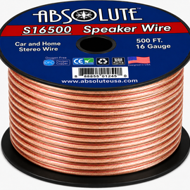Absolute USA S16G500 16 Gauge 500 Feet Clear 2-Conductor Speaker Wire