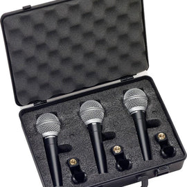 Samson R21 3-Pack Dynamic Vocal Cardioid Handheld Microphones+Mic Clips+Case