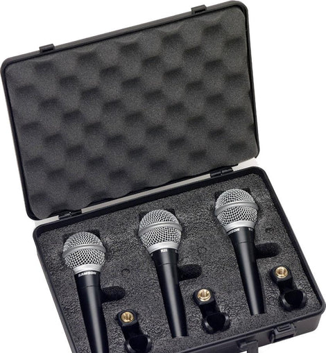 Samson R21 3-Pack Dynamic Vocal Cardioid Handheld Microphones+Mic Clips+Case