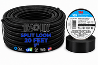 Absolute SLT10-20 20' 1" 25mm Split Wire Loom Sleeve Tube & 3M 165 Electrical Tape