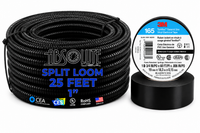 Absolute SLT10-25 3M 1700 25' 1" 25mm Split Wire Loom Conduit Polyethylene Corrugated Tubing Sleeve Tube & 3M Electrical Tape