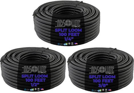 3 Rolls 100ft ea Split Cable Wire Loom PolyethyleneTubing 1/4