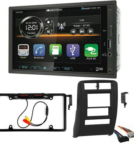 SoundStream VM-622HB Mechless Bluetooth Car Audio & 95-6554B 70-1817 Double DIN Installation Kit & Harness for 1997-2001 Jeep Cherokee