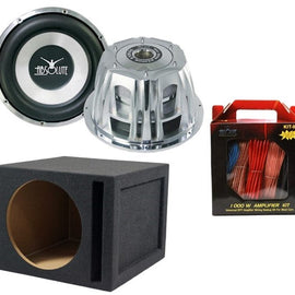 Absolute ST-1500 2000 Watt 10" Car Subwoofer + Ported Enclosure Box + 8 Gauge Amp Kit