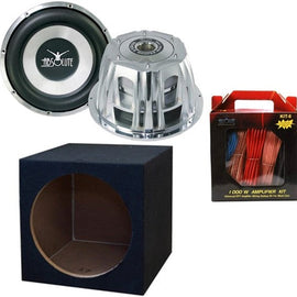 Absolute ST-1500 2000 Watt 10" Car Subwoofer + Sealed Enclosure Box + 8 Gauge Amp Kit