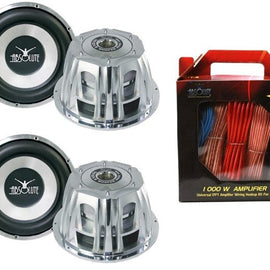 2 x Absolute ST-1500 2000W 10" Dual 4-Ohm Car Subwoofer + 8 Gauge Amp Kit
