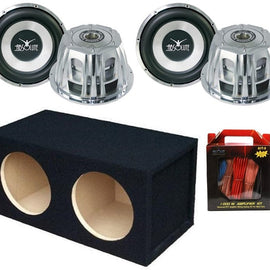 Absolute ST-1500 2000 Watt 10" Car Subwoofer + Double Sealed Enclosure Box + 8 Gauge Amp Kit