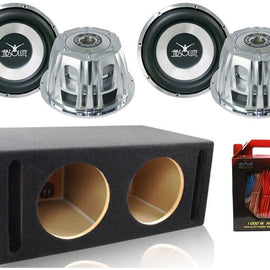 Absolute ST-1500 2000 Watt 10" Car Subwoofer + Double Ported Enclosure Box + 8 Gauge Amp Kit
