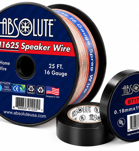 Absolute SWH1625 16 Gauge 25 Feet Clear Speaker Wire + 3/4