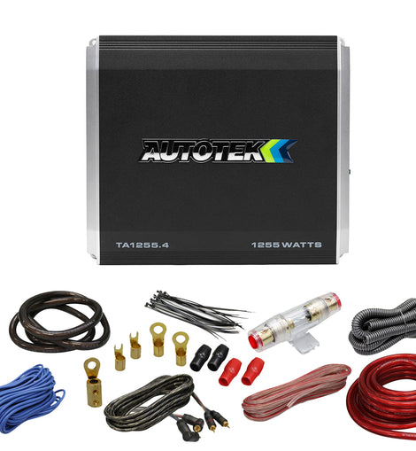 Autotek TA-1255.4 1200 Watt 4 Channel High-Performance Car Audio Amplifier with Absolute KIT4 4 Gauge Amp Kit