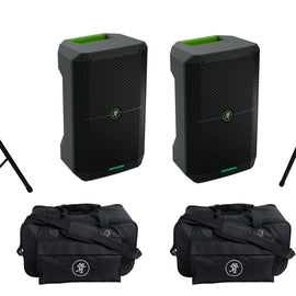 2 Mackie Thump GO 200 watt 8" 2-way Battery-powered portable loudspeaker & Thump Go Carry Bag & Speaker Stand