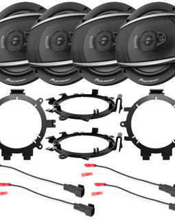 2 Pairs Pioneer TS-A1677S A-Series 6.5" 3-Way Coaxial Car Audio Speakers with Speaker Adaptors and Speaker Harness for Selected 95-09 GM Full Size P/U SUV GM Vehicles