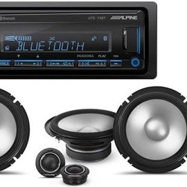 Alpine UTE-73BT In-Dash Digital Media Receiver Bluetooth & 2 Pair S2-S65C 6.5" Component Speakers & KIT10 Installation AMP Kit