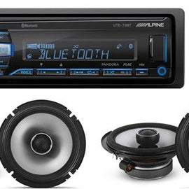 Alpine UTE-73BT In-Dash Digital Media Receiver Bluetooth & 2 Pair S2-S65 6.5" 480 Watts Coaxial Car Speakers & KIT10 Installation AMP Kit