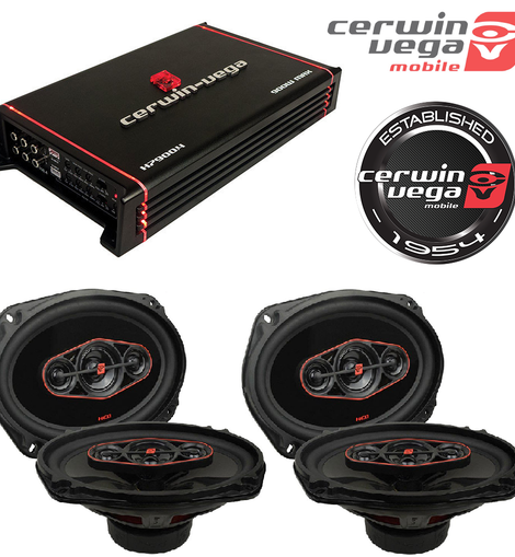 Cerwin Vega H800.4 HED Amplifier, 4 Channels, 1600W Max with 2 Pair H7694 HED Series 6.9'' 420W 4-Way Speakers