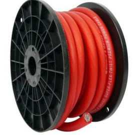 Two 1/0 Gauge 50 FT Red Xtreme Twisted Power Ground Wire Cables