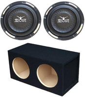 2 Absolute XS-1000 10" 1500 Watts Single Slim Shallow Subwoofer + Doubled Sealed Enclosure Box