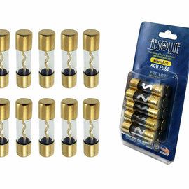 10 Absolute AGU60 60 Amp AGU gold plated fuses round glass fuse, 10 pcs