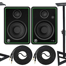 Mackie CR4-X Pair Multimedia Studio Monitors and Adjustable Stable Stands with 2 Cable Set