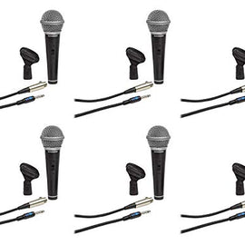 (6) Samson R21S Dynamic Handheld Microphones+Mic Clips+Cables+3.5mm adapters
