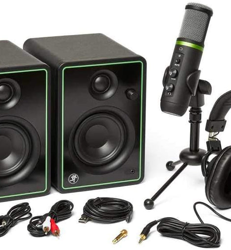 Mackie Creator Bundle USB microphone, studio monitors, and headphones