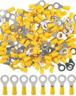 100Pcs 12-10AWG Insulated Ring Terminals Electrical Wire Crimp Connectors Yellow