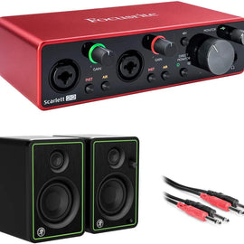 Focusrite Scarlett 2i2 USB Audio Interface 3rd Ge, Mackie CR3-X Powered Monitors & MR DJ 1/4" TO 1/4" Cable