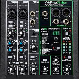 Mackie ProFX6v3 6-Channel Mixer with USB and Effects with Pair of EMB XLR Cable and Gravity Magnet Phone Holder Bundle, (2)