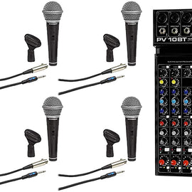 Peavey PV 10BT PV10BT Mixer w/Bluetooth/USB,Compressor/Effects+(6) Samson Mics