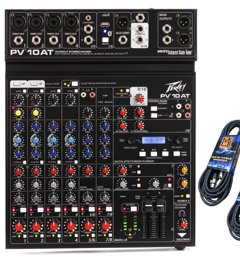 Peavey PV10AT 10-Input Stereo Mixer w/ Built-in Antares Auto-Tune & Bluetooth+Free Mr. Dj XLR Instrument Cables