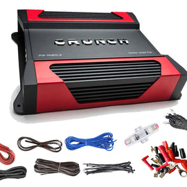 Crunch Powerzone PZ-1020.4 1000W Max (500W RMS) 2-ohm Stable 4-Channel Amplifier with Absolute KIT8 8 Gauge Complete Amp Kit