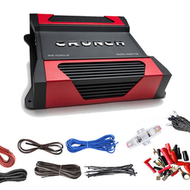 Crunch Powerzone PZ-1020.2 1100W Max (500W RMS) 2-ohm Stable 2-Channel Amplifier with Absolute KIT8 8 Gauge Complete Amp Kit