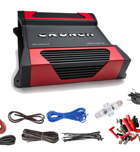 Crunch Powerzone PZ-1020.2 1100W Max (500W RMS) 2-ohm Stable 2-Channel Amplifier with Absolute KIT8 8 Gauge Complete Amp Kit