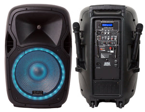 Absolute USA USPROBAT15 Pro Audio Indoor Outdoor Ultra Powerful DJ Bluetooth 3500W Watts Peak, 15" Inch Woofer, Rollable Trolley Speaker with Built in Media Player, FM Radio Tuner, USB, SD Card Rechargeable