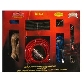Absolute KIT4 <br/>Complete PRO Marine 4 Gauge 2000 Watts Amplifier Complete Installation Amp Kit Power Wiring with Red Accent Color Scheme