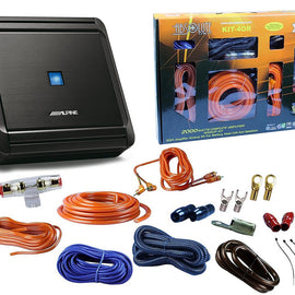 Alpine MRV-M500 500W V-Power Series Class D Monoblock Digital Amplifier  + Absolute KIT4 4 Gauge Complete Amplifier Kit